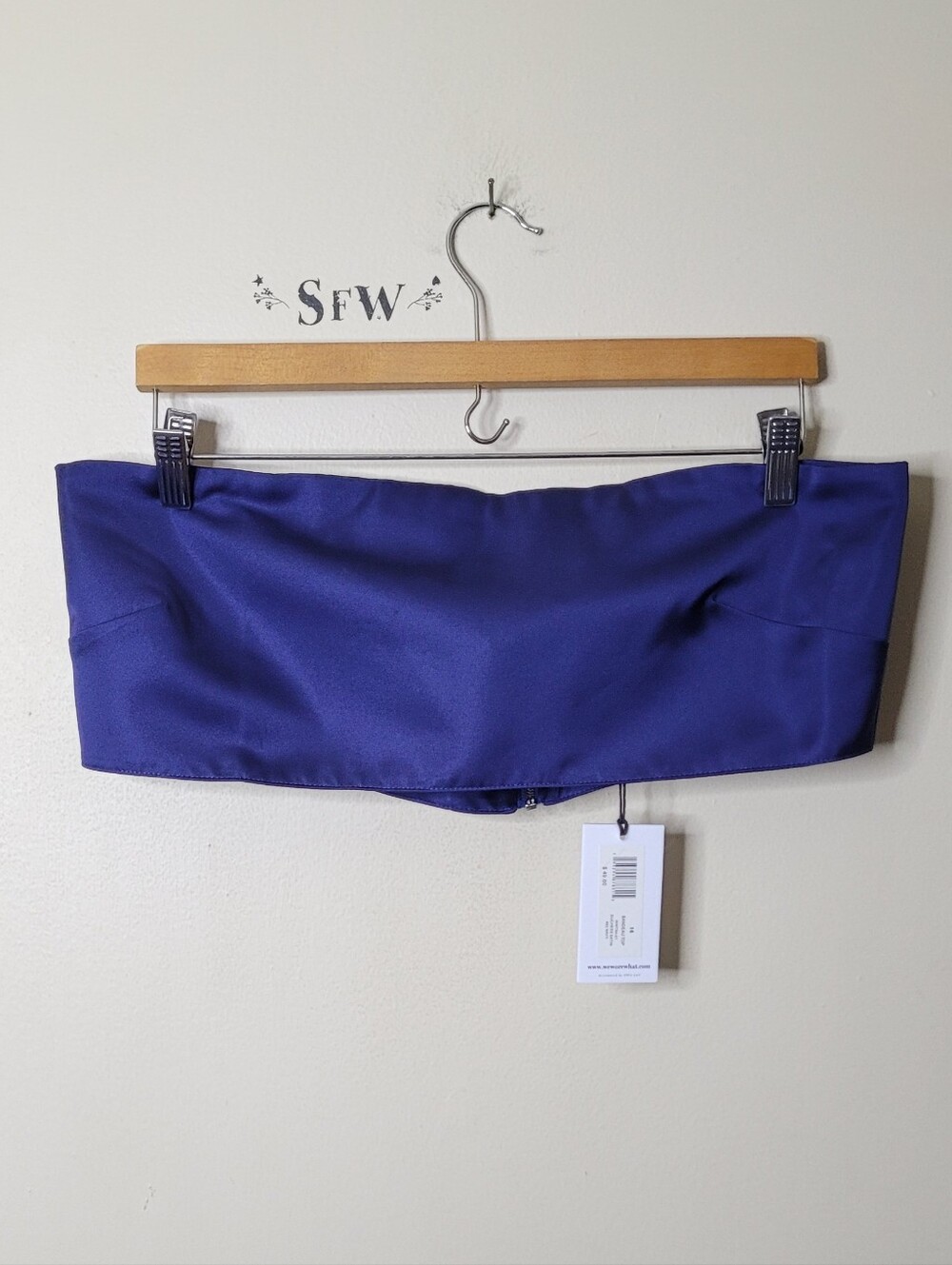 WeWoreWhat Duchess Satin Bandeau Top Navy Size 16 - Picture 2 of 11